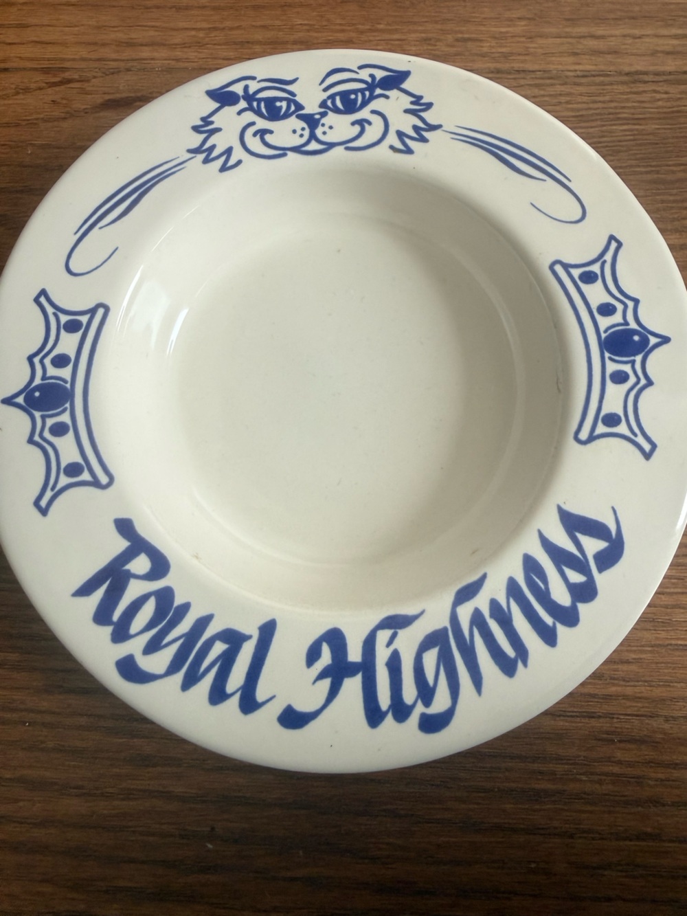 Vintage ceramic Royal Highness cat food bowl